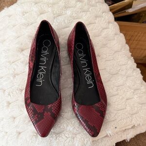 Calvin Klein Red Snakeskin Flats